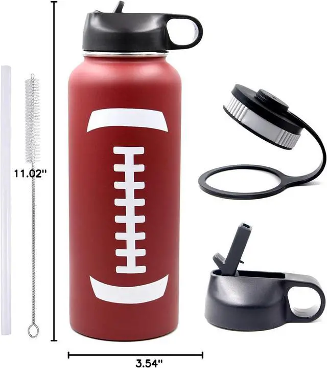 Alt view image 7 of 7 - 40 oz Football Water Bottle, Metal Thermo Travel Tumbler Sports Flask with 2 Lids, Stainless Steel Double Wall Vacuum Leak Proof Insulated Water Jug, Football Accessories Gifts for Mom Men Boys Girls