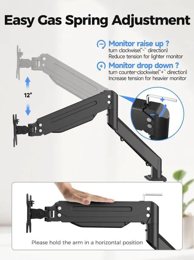 Alt view image 6 of 7 - Suptek Dual Monitor Mount Stand-Height Adjustable Gas Spring Monitor Arm Desk Mount for 2 Computer Screens 17 to 35 inches - Each Arm Holds up to 24.25lbs,Black(MD8SP)