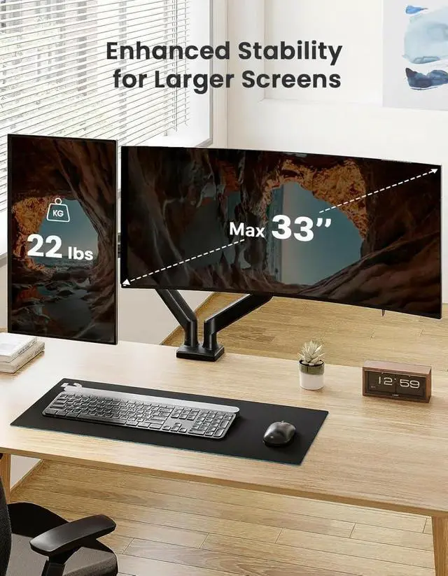 Alt view image 2 of 7 - ErGear Dual Monitor Stand up to 33 inches Screen, Load-Bearing Max 22 lbs Each Arm, Adjustable Dual Monitor Mount, Sturdy Steel vesa Monitor Mount with Stable VESA 75x75 100x100mm