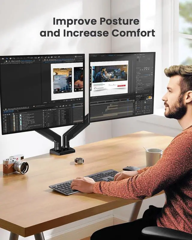 Alt view image 7 of 7 - ErGear Dual Monitor Stand up to 33 inches Screen, Load-Bearing Max 22 lbs Each Arm, Adjustable Dual Monitor Mount, Sturdy Steel vesa Monitor Mount with Stable VESA 75x75 100x100mm
