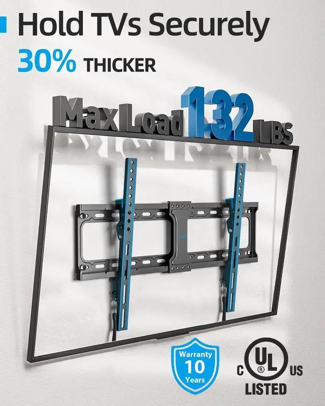 Alt view image 2 of 7 - Tilt TV Wall Mount Fits 16-24" Studs, Holds 37-86" TVs up to 132 lbs, Max VESA 600x400mm - by USX STAR
