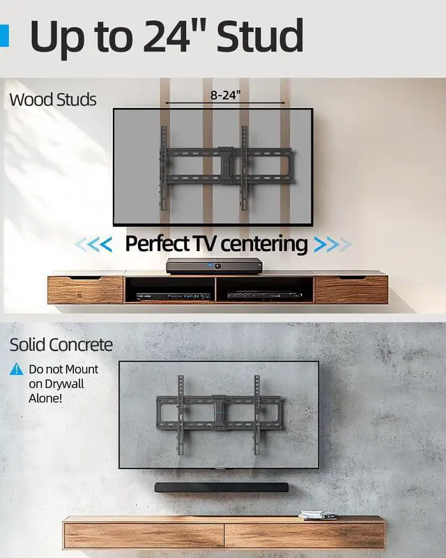 Alt view image 4 of 7 - Tilt TV Wall Mount Fits 16-24" Studs, Holds 37-86" TVs up to 132 lbs, Max VESA 600x400mm - by USX STAR