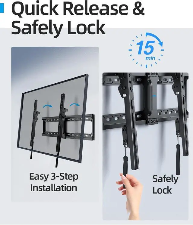 Alt view image 7 of 7 - Tilt TV Wall Mount Fits 16-24" Studs, Holds 37-86" TVs up to 132 lbs, Max VESA 600x400mm - by USX STAR