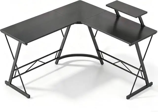 Alt view image 4 of 7 - Mr IRONSTONE L Shaped Gaming Desk Corner Computer Desk, Home Office Desks Writing Workstation with Large Monitor Stand, Easy to Assemble (Black,51 Inch)