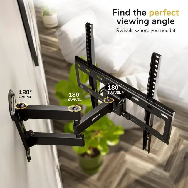 Alt view image 2 of 7 - Mount-It! Full Motion Corner TV Wall Mount Bracket - Single Stud Install - 90° Swivel, Tilt & 15 Extension - Single Articulating Arm for 19-55 TVs - Heavy-Duty Steel - VESA 100x100-400x400-66 lbs