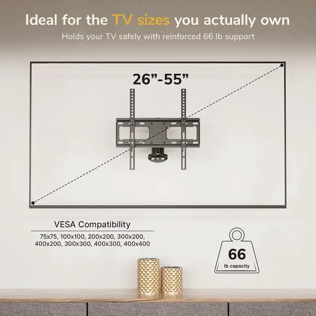 Alt view image 3 of 7 - Mount-It! Full Motion Corner TV Wall Mount Bracket - Single Stud Install - 90° Swivel, Tilt & 15 Extension - Single Articulating Arm for 19-55 TVs - Heavy-Duty Steel - VESA 100x100-400x400-66 lbs