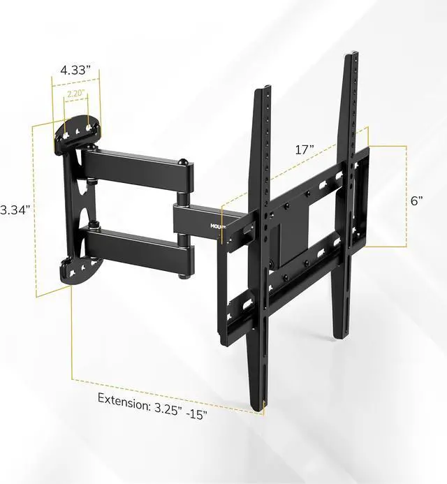 Alt view image 7 of 7 - Mount-It! Full Motion Corner TV Wall Mount Bracket - Single Stud Install - 90° Swivel, Tilt & 15 Extension - Single Articulating Arm for 19-55 TVs - Heavy-Duty Steel - VESA 100x100-400x400-66 lbs
