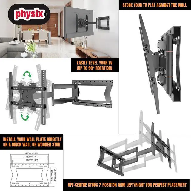 Alt view image 4 of 6 - 2080 Long Arm TV Wall Mount for 32-75'' Screens, Extension 32'', Heavy-Duty Max 88 lbs - Full Motion, Tilting & Swiveling, Max VESA 400x400