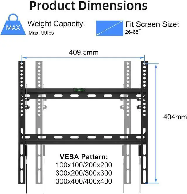 Alt view image 2 of 6 - Suptek Tilt TV Wall Mount for Most 26-65 inch LED, LCD and Plasma TV, Max 400x400mm VESA and 99lbs Load Capacity, Fits Studs 16" Apart, Low Profile