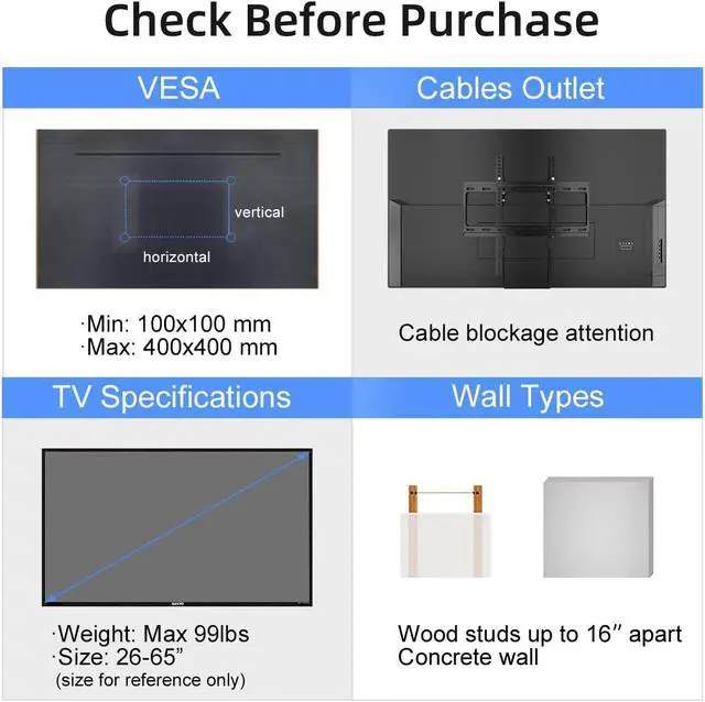 Alt view image 6 of 6 - Suptek Tilt TV Wall Mount for Most 26-65 inch LED, LCD and Plasma TV, Max 400x400mm VESA and 99lbs Load Capacity, Fits Studs 16" Apart, Low Profile