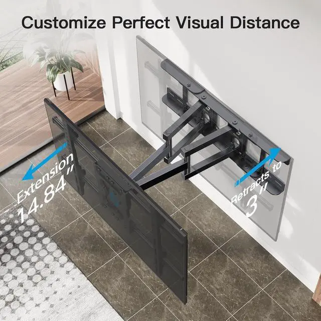 Alt view image 6 of 7 - Pipishell Full Motion 24'' Studs TV Wall Mount for 4084 inch TVs | Extended wall plates, extension, swivel, tilt, level, heavy-duty steel,16-24 studs, max VESA 600x400mm,up to 132 lbs