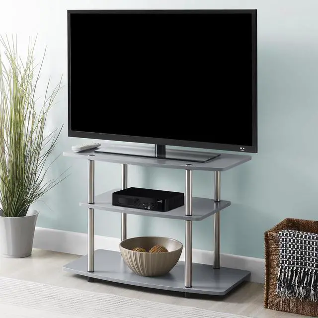 Alt view image 2 of 4 - Convenience Concepts Designs2Go No Tools 3-Tier TV Stand 31.5" - Entertainment Center for TVs up to 37 Inches, Modern TV Console with Shelves for Living Room, Family Room, Gray