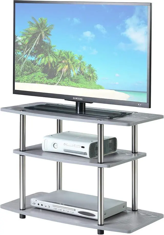 Alt view image 3 of 4 - Convenience Concepts Designs2Go No Tools 3-Tier TV Stand 31.5" - Entertainment Center for TVs up to 37 Inches, Modern TV Console with Shelves for Living Room, Family Room, Gray