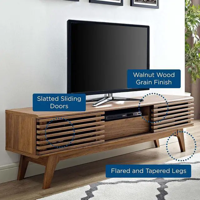 Alt view image 6 of 6 - Modway Render Mid-Century Modern Low Profile 59 Inch TV Stand in Walnut