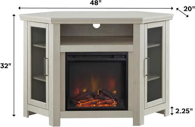 Alt view image 3 of 7 - Walker Edison Alcott Classic Glass Door Fireplace Corner TV Stand for TVs up to 55 Inches, 48 Inch, White Oak
