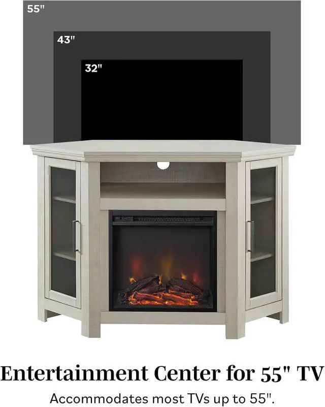 Alt view image 6 of 7 - Walker Edison Alcott Classic Glass Door Fireplace Corner TV Stand for TVs up to 55 Inches, 48 Inch, White Oak