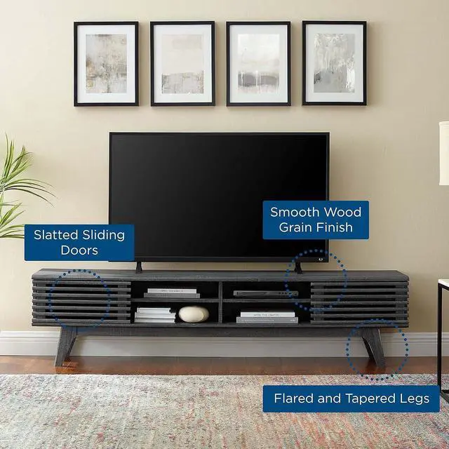 Alt view image 6 of 7 - Modway Render Mid-Century Modern Low Profile 70 Inch Media Console TV Stand in Charcoal, 70"