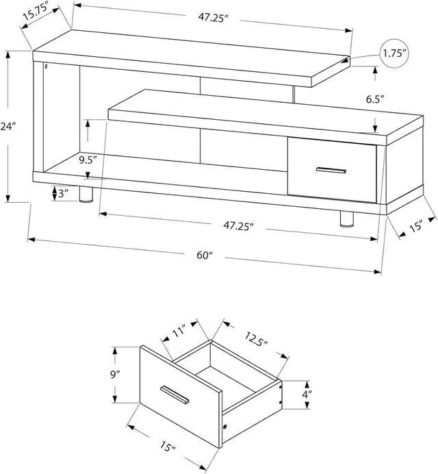 Alt view image 5 of 5 - Monarch Specialties TV Stand with 1 Drawer, 60"W, White