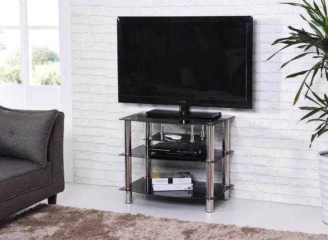 Alt view image 2 of 4 - Hodedah Four Shelve Tempered Glass TV Stand, Accommodates TV's up to 32", Black