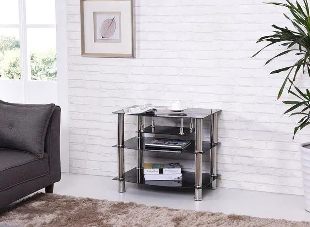 Alt view image 3 of 4 - Hodedah Four Shelve Tempered Glass TV Stand, Accommodates TV's up to 32", Black