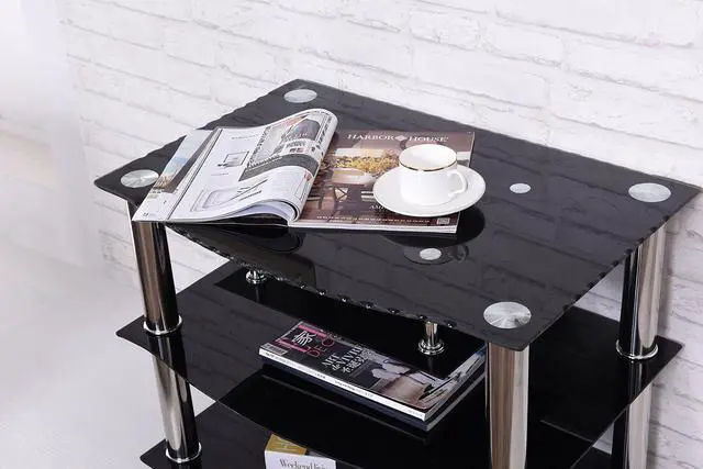 Alt view image 4 of 4 - Hodedah Four Shelve Tempered Glass TV Stand, Accommodates TV's up to 32", Black
