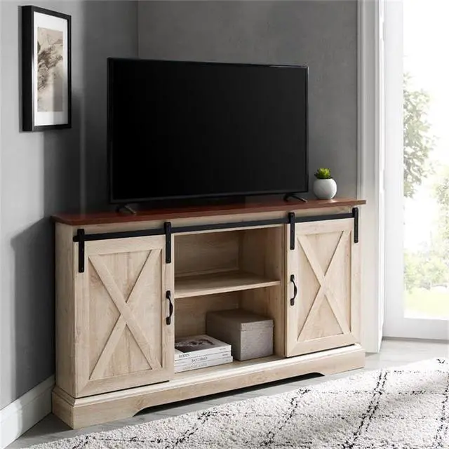 Alt view image 5 of 5 - Walker Edison Everette Modern Farmhouse Double Sliding X Barn Door TV Stand for TVs up to 58 Inches 52 Inch Traditional Brown and White Oak