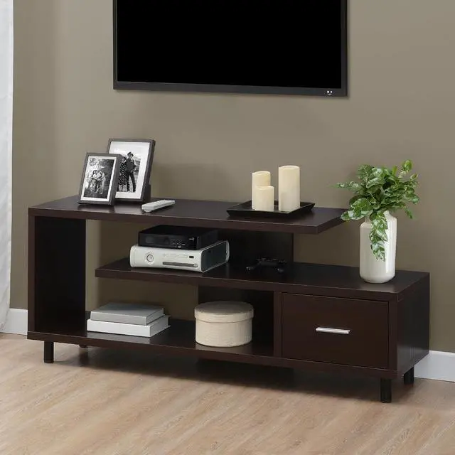 Alt view image 2 of 6 - Convenience Concepts Seal II TV Stand 23.75" - 3-Tier Entertainment Center for TVs up to 65 Inches, Modern 1 Drawer TV Mount with Shelves for Living Room, Espresso