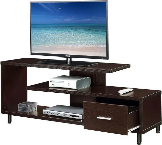 Alt view image 3 of 6 - Convenience Concepts Seal II TV Stand 23.75" - 3-Tier Entertainment Center for TVs up to 65 Inches, Modern 1 Drawer TV Mount with Shelves for Living Room, Espresso