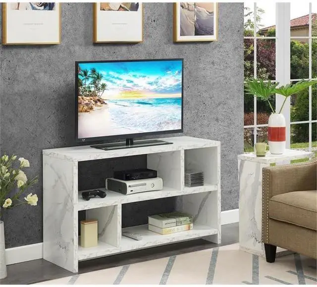 Alt view image 2 of 5 - Convenience Concepts Northfield TV Stand Console with Shelves, White Faux Marble