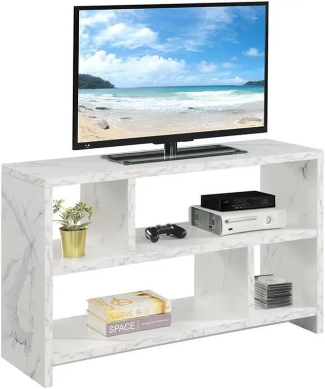 Alt view image 4 of 5 - Convenience Concepts Northfield TV Stand Console with Shelves, White Faux Marble