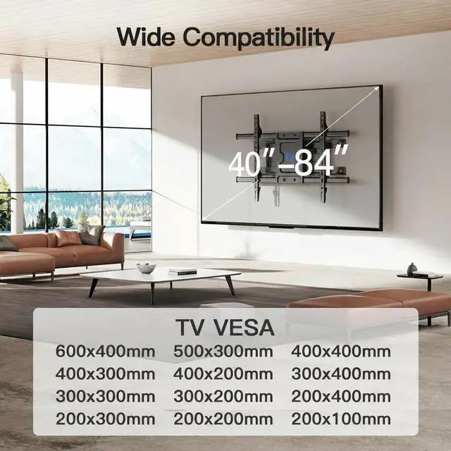 Alt view image 3 of 7 - Pipishell Full Motion 24'' Studs TV Wall Mount for 4084 inch TVs | Extended wall plates, extension, swivel, tilt, level, heavy-duty steel,16-24 studs, max VESA 600x400mm,up to 132 lbs