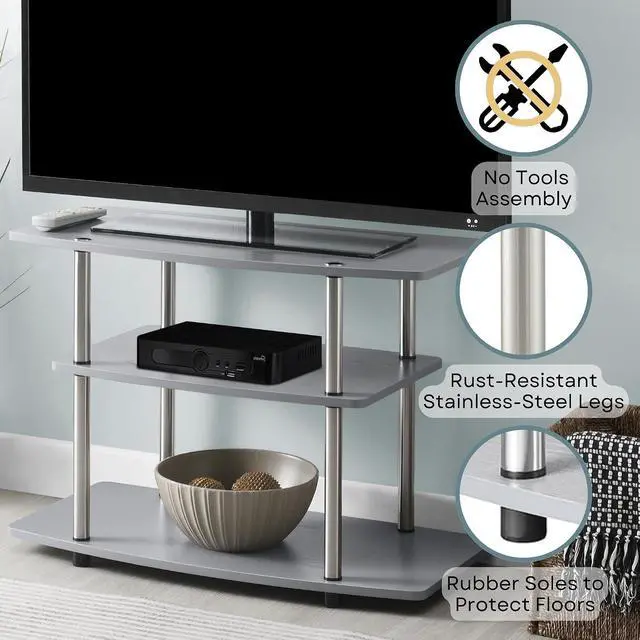 Alt view image 4 of 4 - Convenience Concepts Designs2Go No Tools 3-Tier TV Stand 31.5" - Entertainment Center for TVs up to 37 Inches, Modern TV Console with Shelves for Living Room, Family Room, Gray