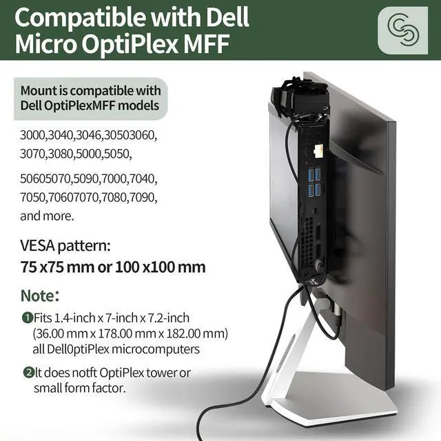 Alt view image 5 of 5 - Mini PC Mount Compatible with Dell OptiPlex Micro ,Mini PC VESA Mount, Under DeskMount and Wall Mount, Fits MFF 7050 7010 7020 7080 5070 7060 7090 3060 3050 3090 3060 9020 Pro Micro Plus,1 Pack