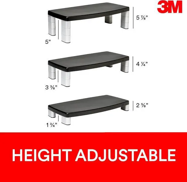 Alt view image 3 of 7 - 3M Extra Wide Adjustable Computer Monitor Stand, 20 in x 12 in | Height Adjustable Monitor Riser For Desk, Office, Home With Underneath Storage Space, No Skid