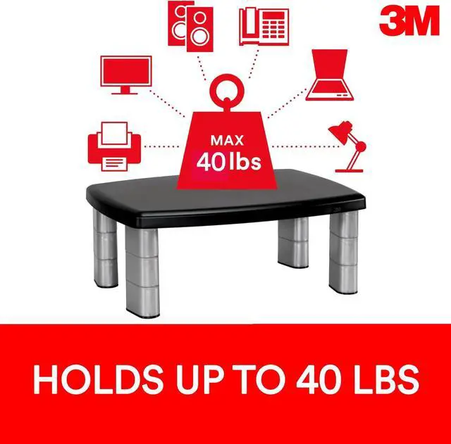 Alt view image 4 of 7 - 3M Extra Wide Adjustable Computer Monitor Stand, 20 in x 12 in | Height Adjustable Monitor Riser For Desk, Office, Home With Underneath Storage Space, No Skid