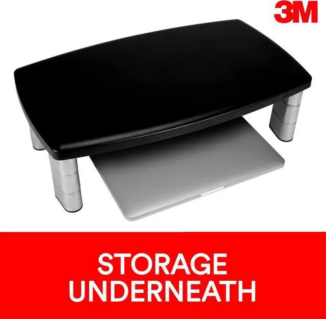 Alt view image 5 of 7 - 3M Extra Wide Adjustable Computer Monitor Stand, 20 in x 12 in | Height Adjustable Monitor Riser For Desk, Office, Home With Underneath Storage Space, No Skid
