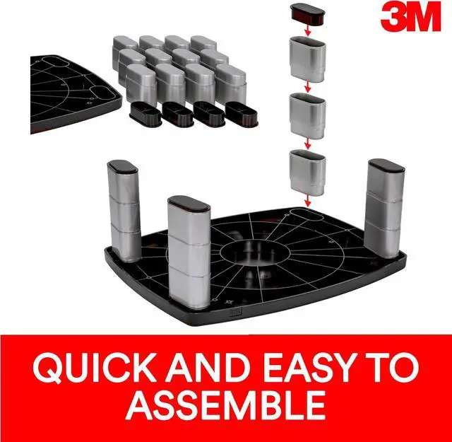 Alt view image 6 of 7 - 3M Extra Wide Adjustable Computer Monitor Stand, 20 in x 12 in | Height Adjustable Monitor Riser For Desk, Office, Home With Underneath Storage Space, No Skid