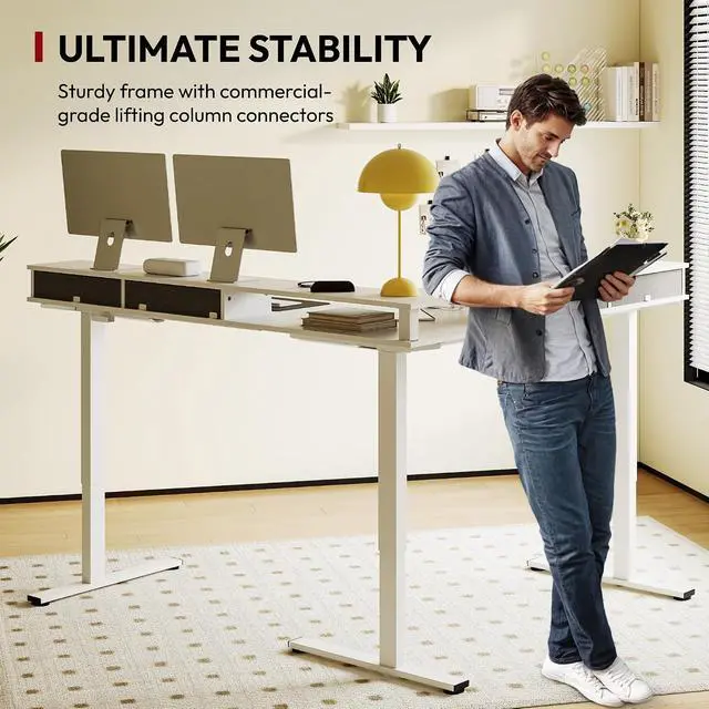 Alt view image 4 of 7 - SANODESK 71x63 Electric L-Shaped Corner Standing Desk with 4 Drawers | Reversible L-Shape Desk, 28.3"-45.9" Height, 4 Presets, 3-Leg Frame Holds 220 Lbs, Spacious Top, 2-Box Ship, White