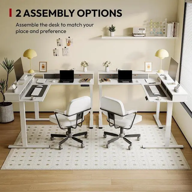 Alt view image 7 of 7 - SANODESK 71x63 Electric L-Shaped Corner Standing Desk with 4 Drawers | Reversible L-Shape Desk, 28.3"-45.9" Height, 4 Presets, 3-Leg Frame Holds 220 Lbs, Spacious Top, 2-Box Ship, White
