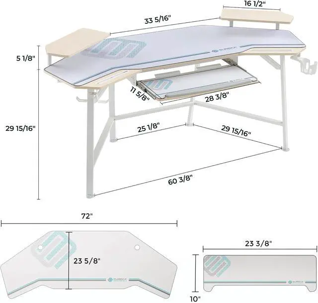 Alt view image 3 of 7 - EUREKA ERGONOMIC Gaming Desk Wing Shaped Keyboard Tray 72 Inch Maple | LED monitor stand with dual headphone hooks and cup holder, built for gaming, streaming, and studio setups
