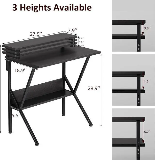Alt view image 3 of 7 - COTUBLR Small Desk, 27.5 Inch Small Computer Desk for Small Spaces, Computer Desk with Adjustable Monitor Stand, Compact Desk with Storage, Tiny Desk Study Desk for Bedroom Home Office, Black