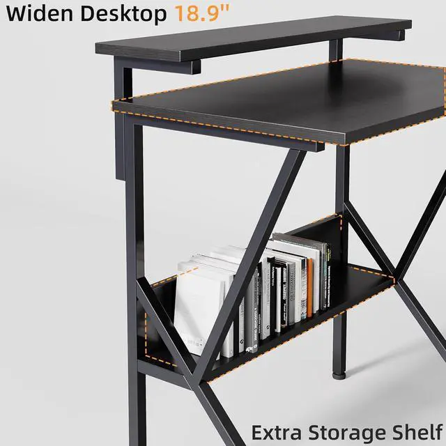 Alt view image 4 of 7 - COTUBLR Small Desk, 27.5 Inch Small Computer Desk for Small Spaces, Computer Desk with Adjustable Monitor Stand, Compact Desk with Storage, Tiny Desk Study Desk for Bedroom Home Office, Black