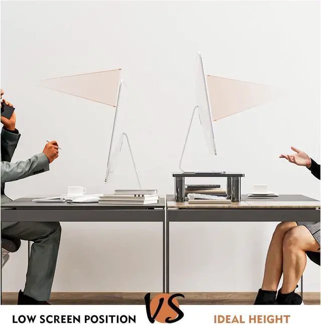 Alt view image 5 of 7 - Glass Computer Monitor Stand Riser with Height Adjustable Multi Media Desktop Stand for Flat Screen LCD LED TV, Laptop/Notebook/Xbox One, Black HD01B-002