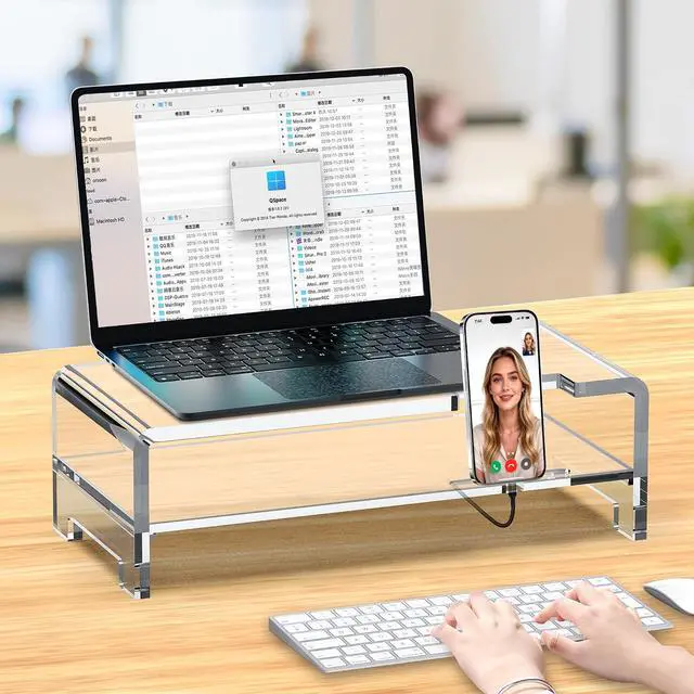 Alt view image 4 of 7 - Acrylic Monitor Stand Riser Clear Laptop Stand 2-Tier L16 xW7.5 xH4.7 | Computer Monitor Stand Laptop Riser with Storage, Compatible with All Notebooks and Monitors, Desk Organizer for Home Office