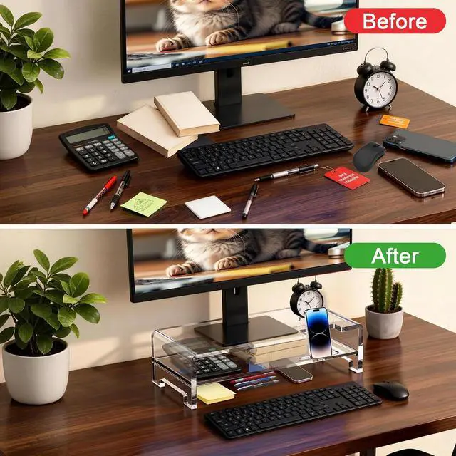 Alt view image 5 of 7 - Acrylic Monitor Stand Riser Clear Laptop Stand 2-Tier L16 xW7.5 xH4.7 | Computer Monitor Stand Laptop Riser with Storage, Compatible with All Notebooks and Monitors, Desk Organizer for Home Office