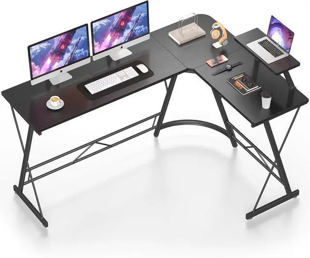 Main image of Mr IRONSTONE 63" L Shaped Computer Desk, Corner Desk, Home Office Desk, Gaming Writing Workstation with Large Monitor Stand, Easy to Assemble, Black