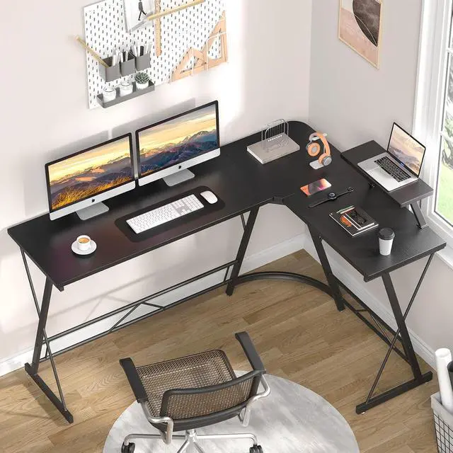 Alt view image 2 of 7 - Mr IRONSTONE 63" L Shaped Computer Desk, Corner Desk, Home Office Desk, Gaming Writing Workstation with Large Monitor Stand, Easy to Assemble, Black