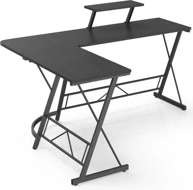 Alt view image 6 of 7 - Mr IRONSTONE 63" L Shaped Computer Desk, Corner Desk, Home Office Desk, Gaming Writing Workstation with Large Monitor Stand, Easy to Assemble, Black