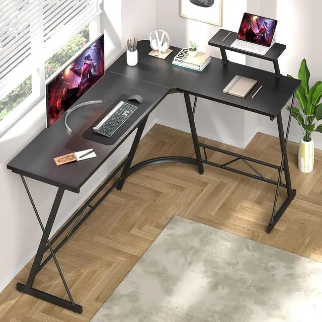 Alt view image 7 of 7 - Mr IRONSTONE 63" L Shaped Computer Desk, Corner Desk, Home Office Desk, Gaming Writing Workstation with Large Monitor Stand, Easy to Assemble, Black