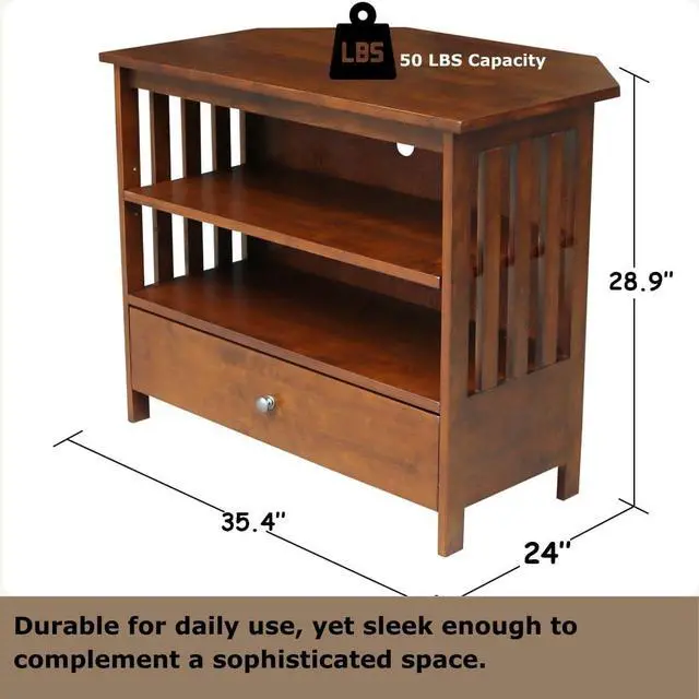 Alt view image 2 of 7 - Solid Wood Mission Corner Enteinment/TV Stand, Espresso